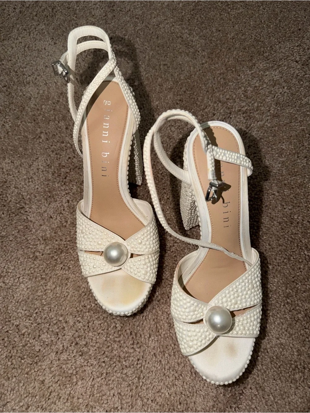 Gianni Bini KemaraTwo Embellished Pearl Platform Sandals.
